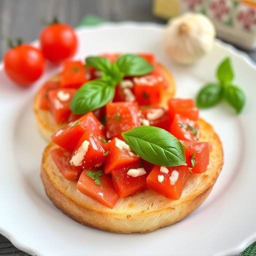 Bruschette con pomodorini freschi, basilico e aglio