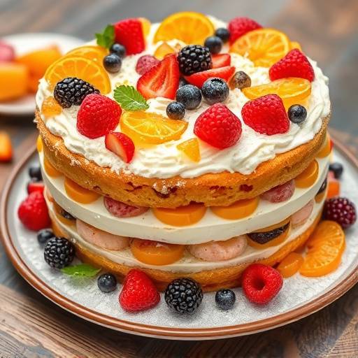 Cassata siciliana, ricoperta di frutta candita e pan di Spagna.