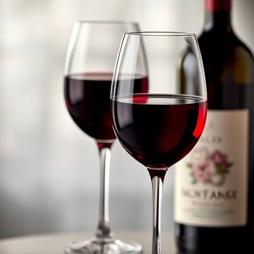 Due calici di vino rosso con una bottiglia sullo sfondo