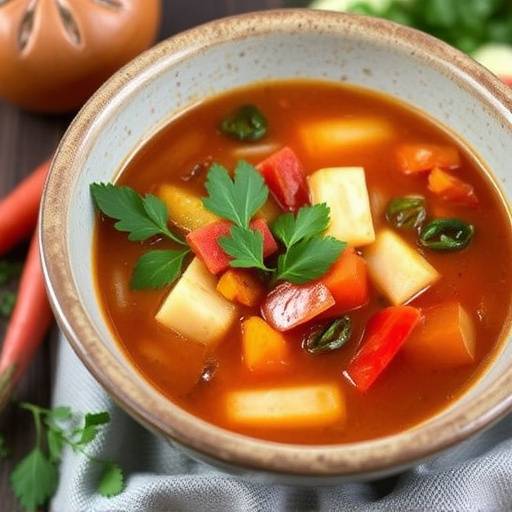 Piatto di minestrone, con verdure fresche di stagione