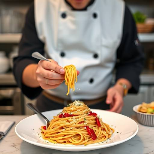 Un cuoco che mostra un piatto di pasta fatta in casa