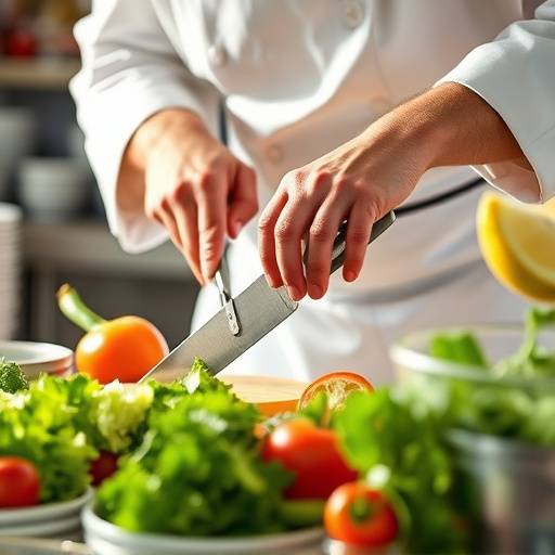 Un cuoco che taglia delle verdure fresche