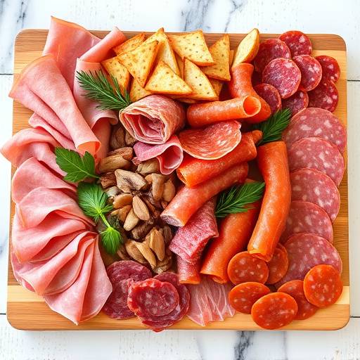 Un tagliere di salumi italiani assortiti, tra cui prosciutto crudo, salame, mortadella e coppa.